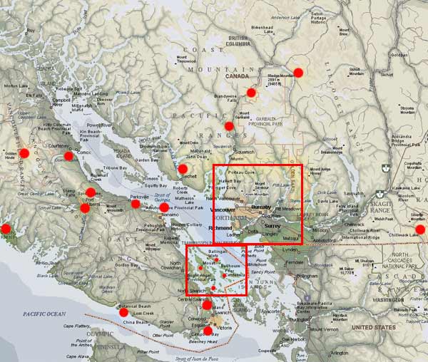 Photo Map of South West British Columbia